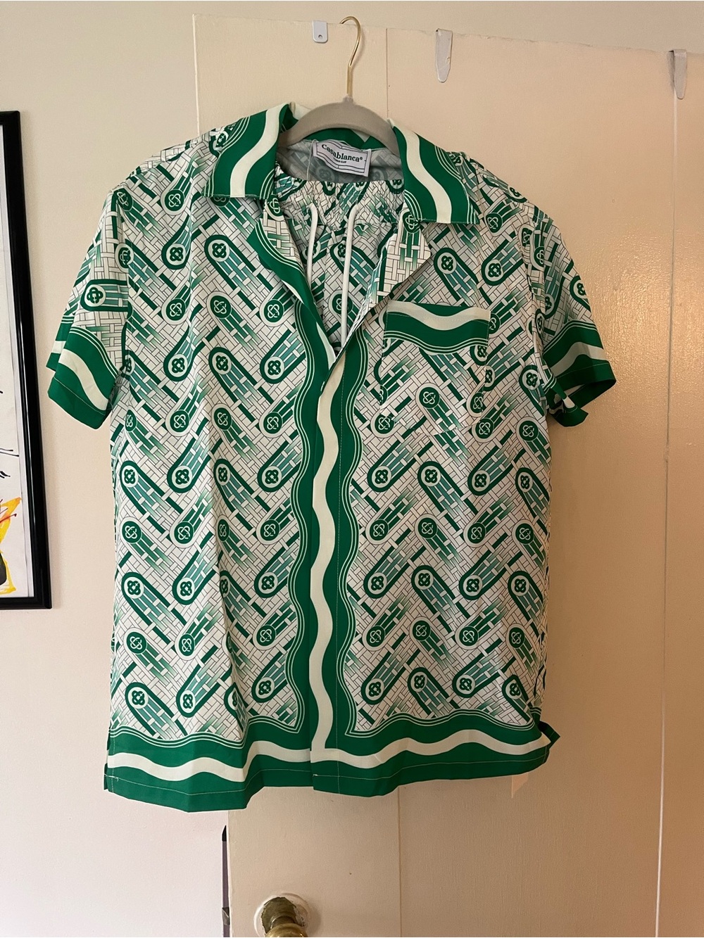 Casablanca Green & White Geometric two-piece shirt and shorts